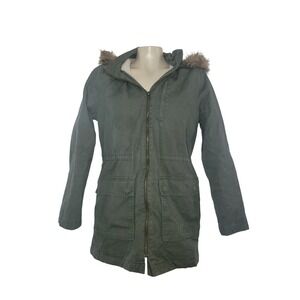 Gap Womens Green Sherpa Lined Faux Fur Trim Hooded Utility Parka Jacket M casual